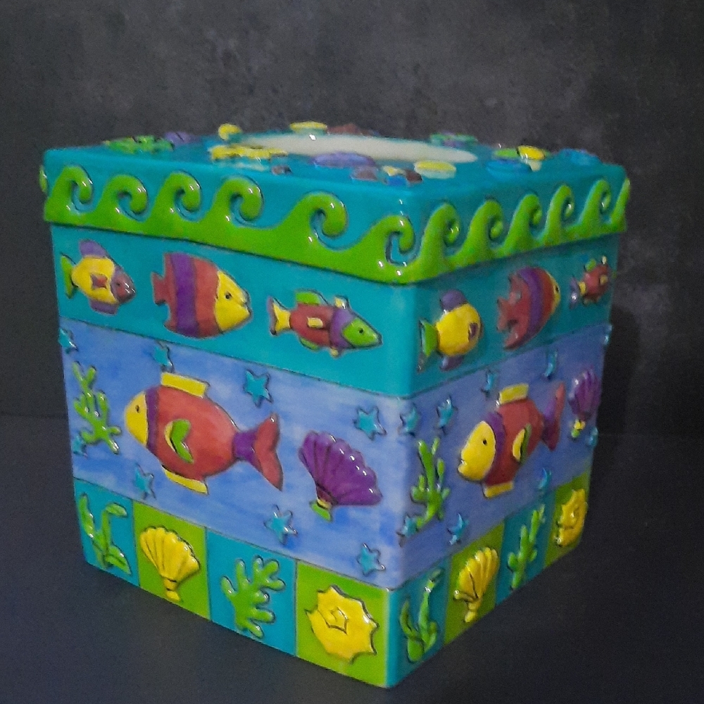 Sue Zipkins "Zippy Fish" Vibrant Ocean-Themed Decorative Tissue Box